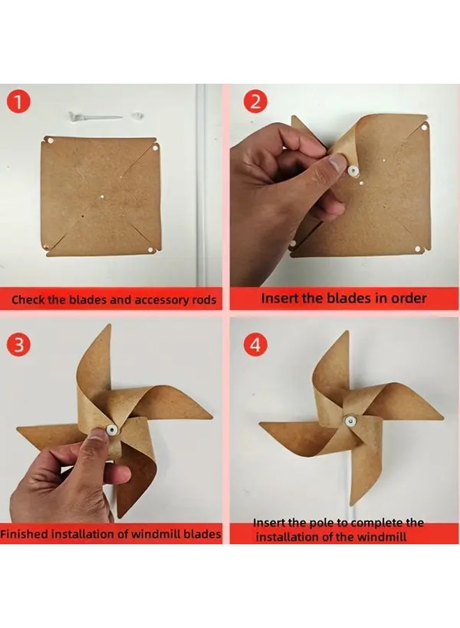 10pcs Kraft Paper Windmill Set Diy Garden Decor Party Favors Photo Props Easy Assembly - Image 5