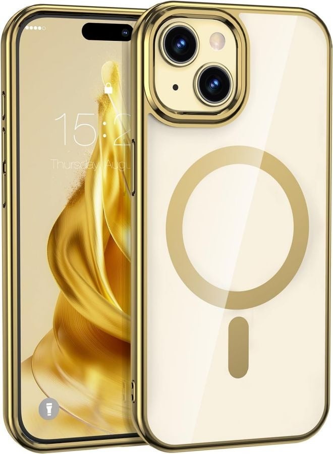 ESCASE MagSafe Case Magnetic Clear Soft TPU Plating Case Wireless Charging Compatible Shockproof Protection For Apple iPhone 15 Gold - Image 1