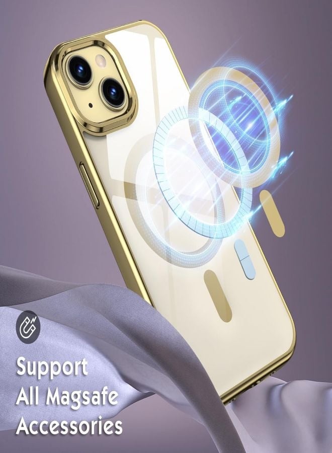 ESCASE MagSafe Case Magnetic Clear Soft TPU Plating Case Wireless Charging Compatible Shockproof Protection For Apple iPhone 15 Gold - Image 3