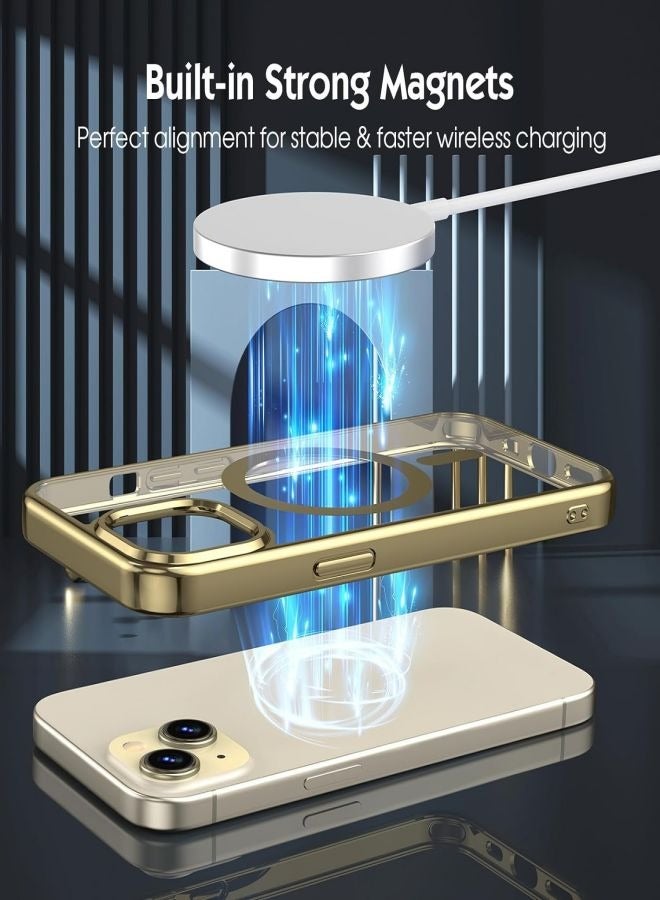 ESCASE MagSafe Case Magnetic Clear Soft TPU Plating Case Wireless Charging Compatible Shockproof Protection For Apple iPhone 15 Gold - Image 4
