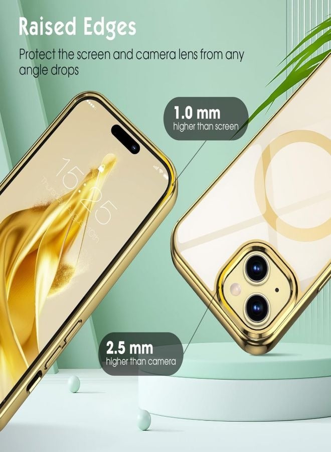 ESCASE MagSafe Case Magnetic Clear Soft TPU Plating Case Wireless Charging Compatible Shockproof Protection For Apple iPhone 15 Gold - Image 5