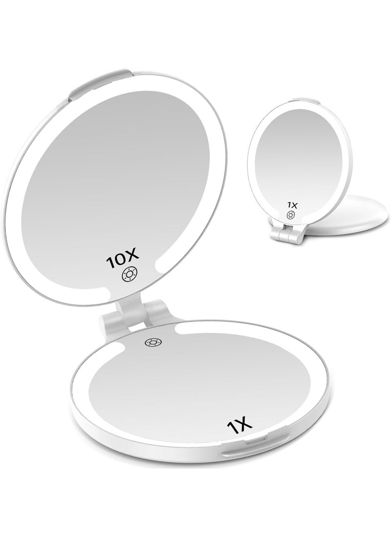 FUNTOUCH FUNTOUCH 7'' Travel Magnifying Mirror with Lights, Rechargeable Portable 1X/10X Makeup Mirror for Travel Essential, for Women 