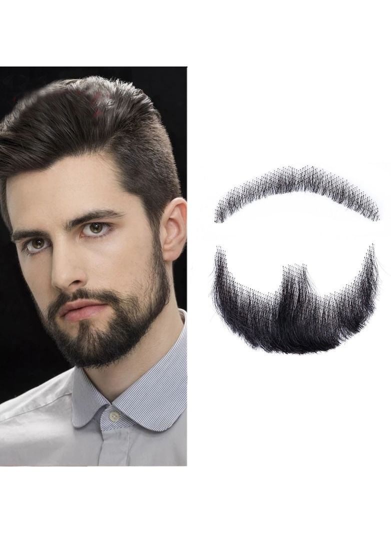 Fake Mustache Hand Tied Facial Hair False Beards Lace Invisible for Entertainment Drama Party Movie Makeup Black - Image 1