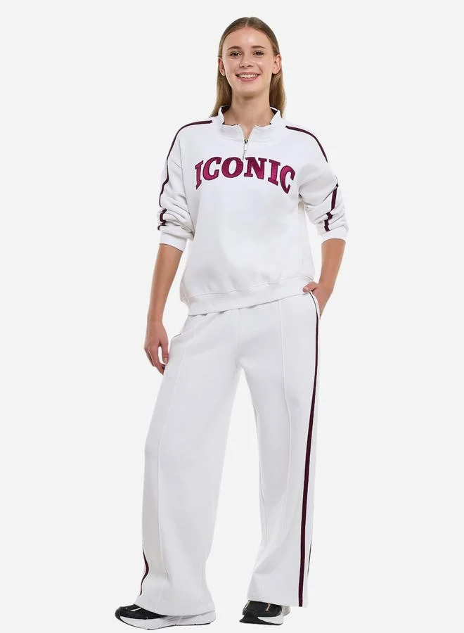 victor and jane White Quarter Zip Sweatshirt and Wide Leg Joggers Co-Ords