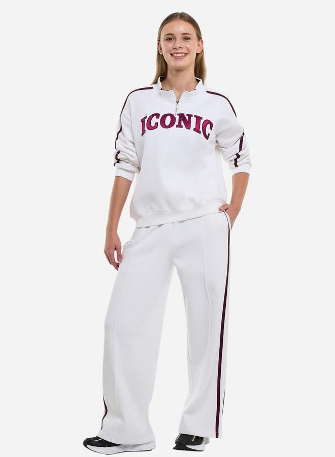 victor and jane White Quarter Zip Sweatshirt and Wide Leg Joggers Co-Ords - Image 1