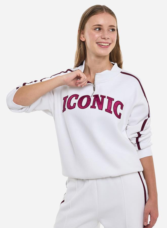 victor and jane White Quarter Zip Sweatshirt and Wide Leg Joggers Co-Ords - Image 3