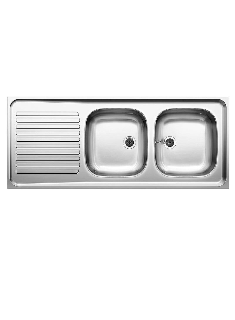 ASAHI حوض مطبخ من الفولاذ المقاوم للصدأ | حوض مزدوج 120x60 مع لوح تصريف | تصميم حديث بلون فضي/كروم | حوض حديث للكونترتوب للمطبخ | منظم حوض المطبخ (120x60 حوض مزدوج CL) - Image 1