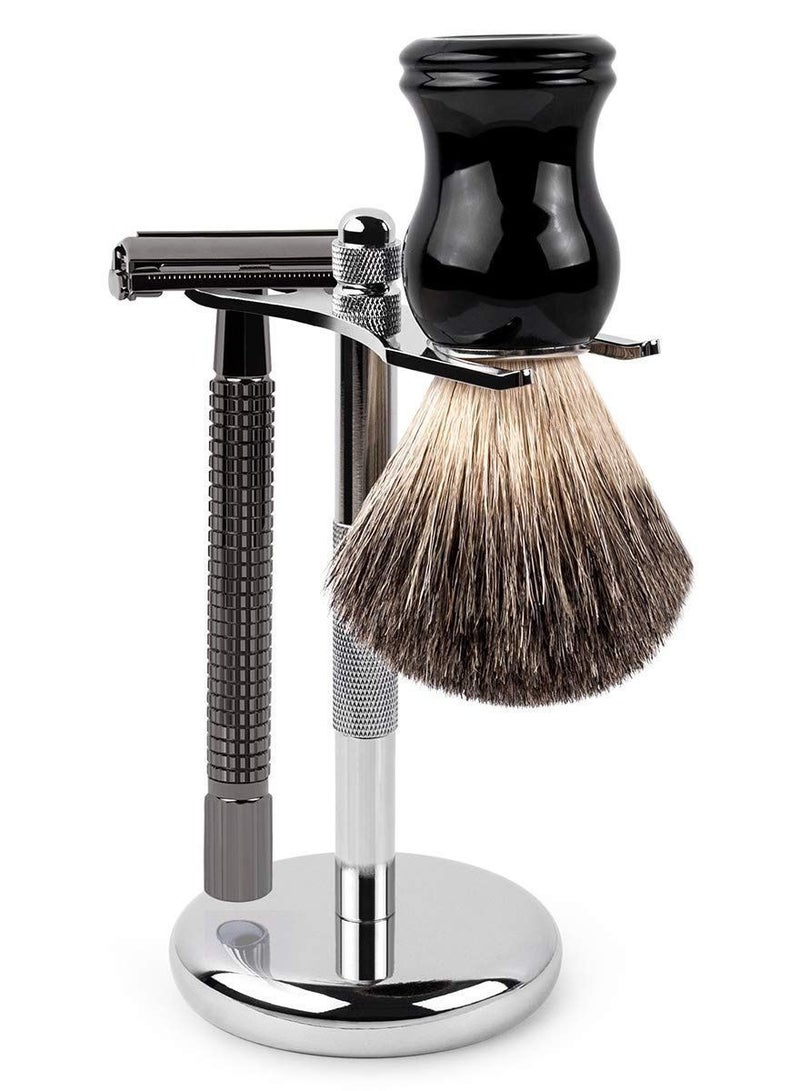 SYOSI Deluxe Chrome Safety Razor and Brush Stand Holder Fit All Your Shaving Accessories - Image 5