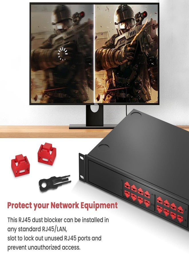 NataLink 24 Pcs RJ45 Port Lock with 2 Key, Locking RJ45 Port/Dust Blocker, RJ45 Dust Cover Cap Female Port Plugs Protector, Compatible RJ45 Port Devices, Red - Image 2