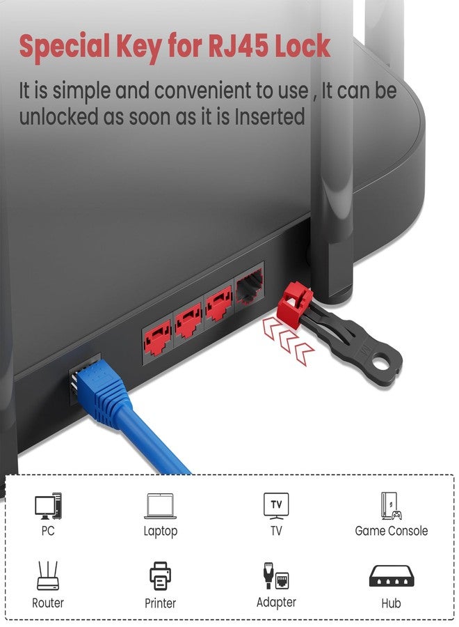 NataLink 24 Pcs RJ45 Port Lock with 2 Key, Locking RJ45 Port/Dust Blocker, RJ45 Dust Cover Cap Female Port Plugs Protector, Compatible RJ45 Port Devices, Red - Image 4