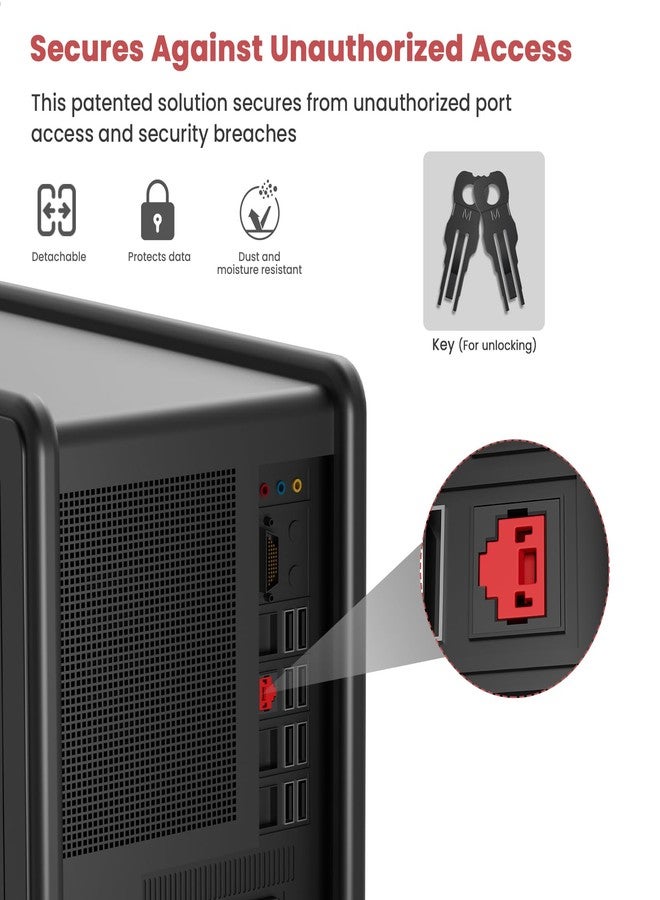 NataLink 24 Pcs RJ45 Port Lock with 2 Key, Locking RJ45 Port/Dust Blocker, RJ45 Dust Cover Cap Female Port Plugs Protector, Compatible RJ45 Port Devices, Red - Image 3