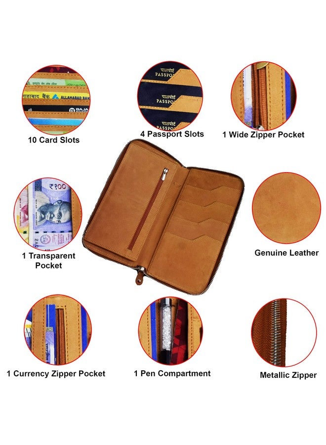 ABYS Genuine Leather Business Card Case||Passport Holder||Credit Card Holder||Long Wallet with Metallic Zip Closure for Men,Women,Boys & Girls(Tan) - Image 5