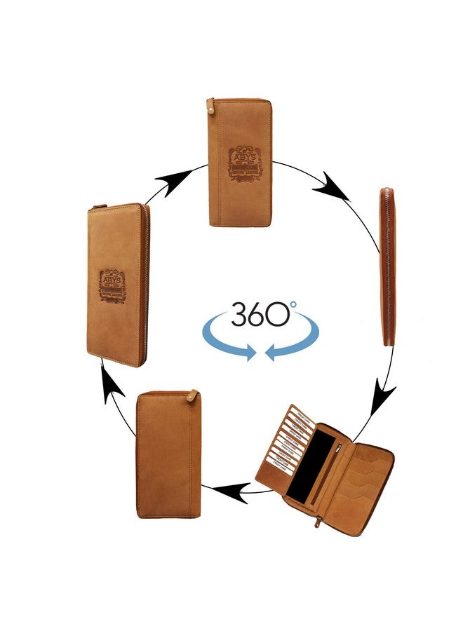 ABYS Genuine Leather Business Card Case||Passport Holder||Credit Card Holder||Long Wallet with Metallic Zip Closure for Men,Women,Boys & Girls(Tan) - Image 4