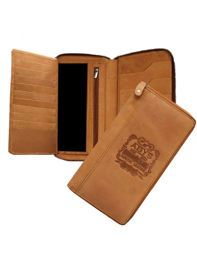 ABYS Genuine Leather Business Card Case||Passport Holder||Credit Card Holder||Long Wallet with Metallic Zip Closure for Men,Women,Boys & Girls(Tan) - Image 1