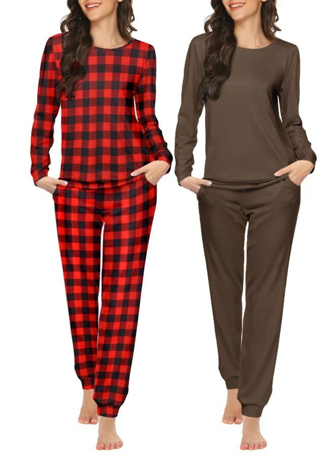 Ekouaer 2 Pack Women's Pajama Set Long Sleeve Top With Jogger Pants Lounge Sets Sleepwear Loungewear with Pockets - Image 1
