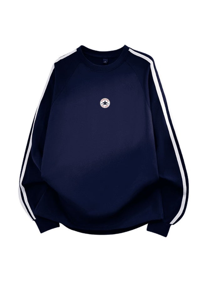 CONVERSE cotton round neck sweatshirt, men's and women's casual striped long-sleeved shirt, loose sports pullover with small logo. - Image 3
