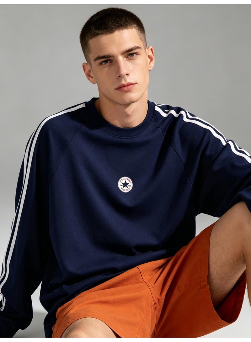 CONVERSE cotton round neck sweatshirt, men's and women's casual striped long-sleeved shirt, loose sports pullover with small logo. - Image 4