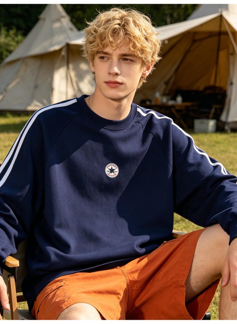 CONVERSE cotton round neck sweatshirt, men's and women's casual striped long-sleeved shirt, loose sports pullover with small logo. - Image 1