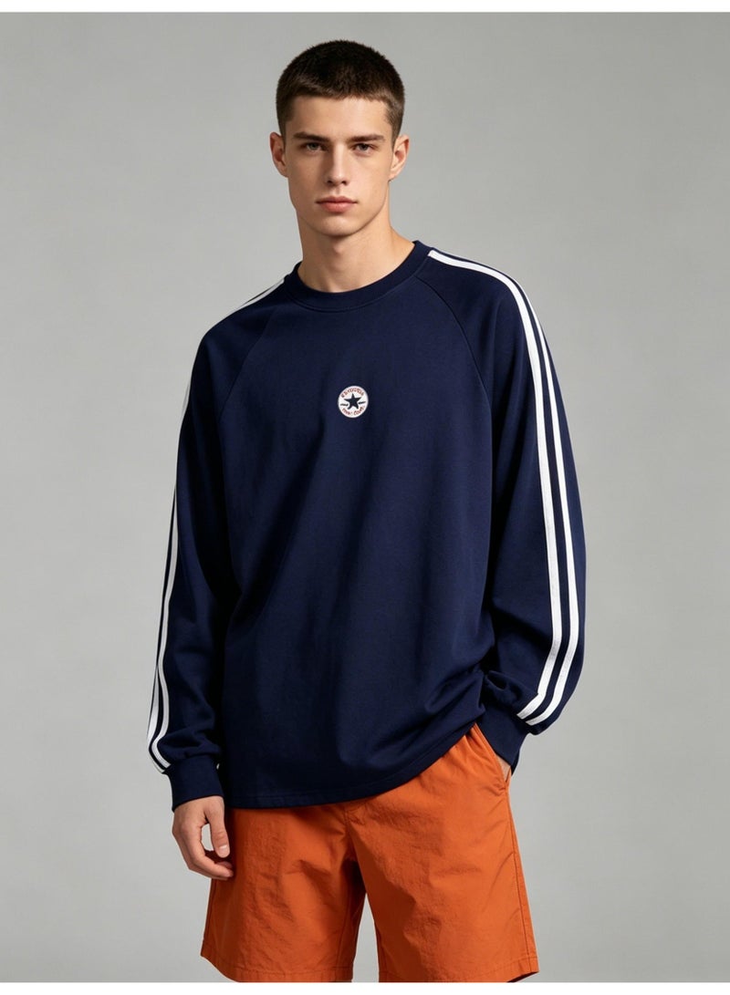 CONVERSE cotton round neck sweatshirt, men's and women's casual striped long-sleeved shirt, loose sports pullover with small logo. - Image 5