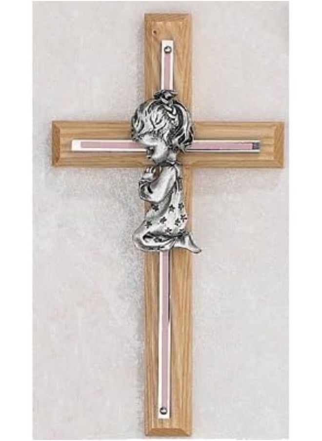 McVan 7" PINK OAK GIRLS WALL CROSS BABY INFANT CHRISTENING BAPTISM SHOWER  - Image 2