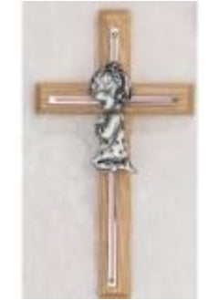 McVan 7" PINK OAK GIRLS WALL CROSS BABY INFANT CHRISTENING BAPTISM SHOWER  - Image 1