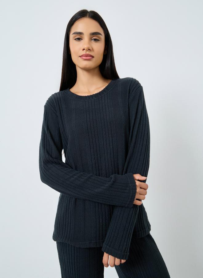 Styli Melange Brushed Rib Top and Pyjama Set - Image 3