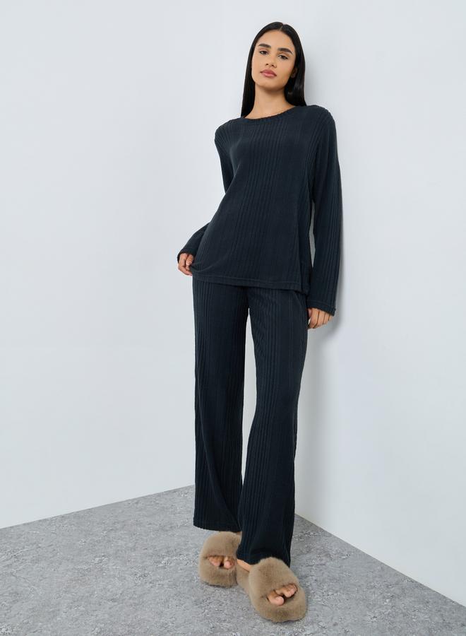 Styli Melange Brushed Rib Top and Pyjama Set - Image 2