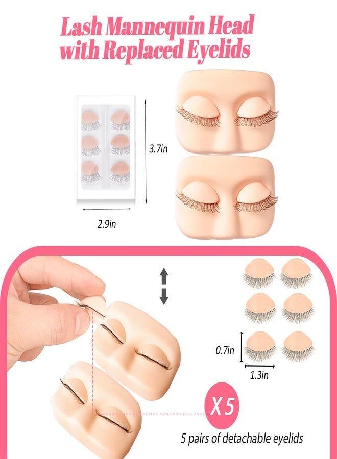QUKLOGEN Lash Extension Kit for Beginners Lash Mannequin Head with Replaced Eyelids False Eyelashes Practice Eyelash Strips Facial Mister Tweezers Glue USB Fan Professional Set - Image 3
