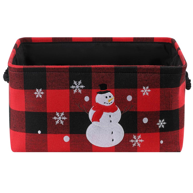 INough Christmas Baskets Large Red Buffalo Plaid Collapsible Storage Basket with Handles Empty Holiday Gift Basket for Toys Blankets Baby Items and Christmas Home Decorations - Image 2