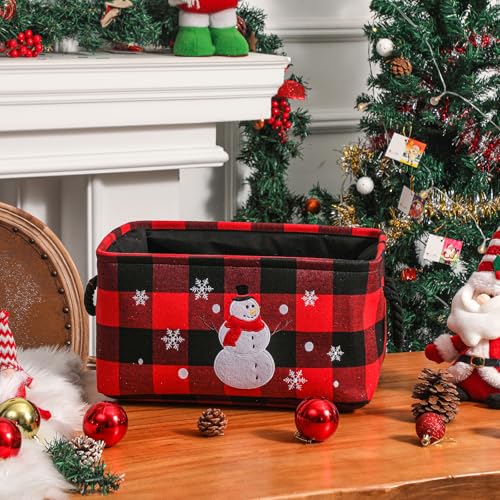 INough Christmas Baskets Large Red Buffalo Plaid Collapsible Storage Basket with Handles Empty Holiday Gift Basket for Toys Blankets Baby Items and Christmas Home Decorations - Image 3