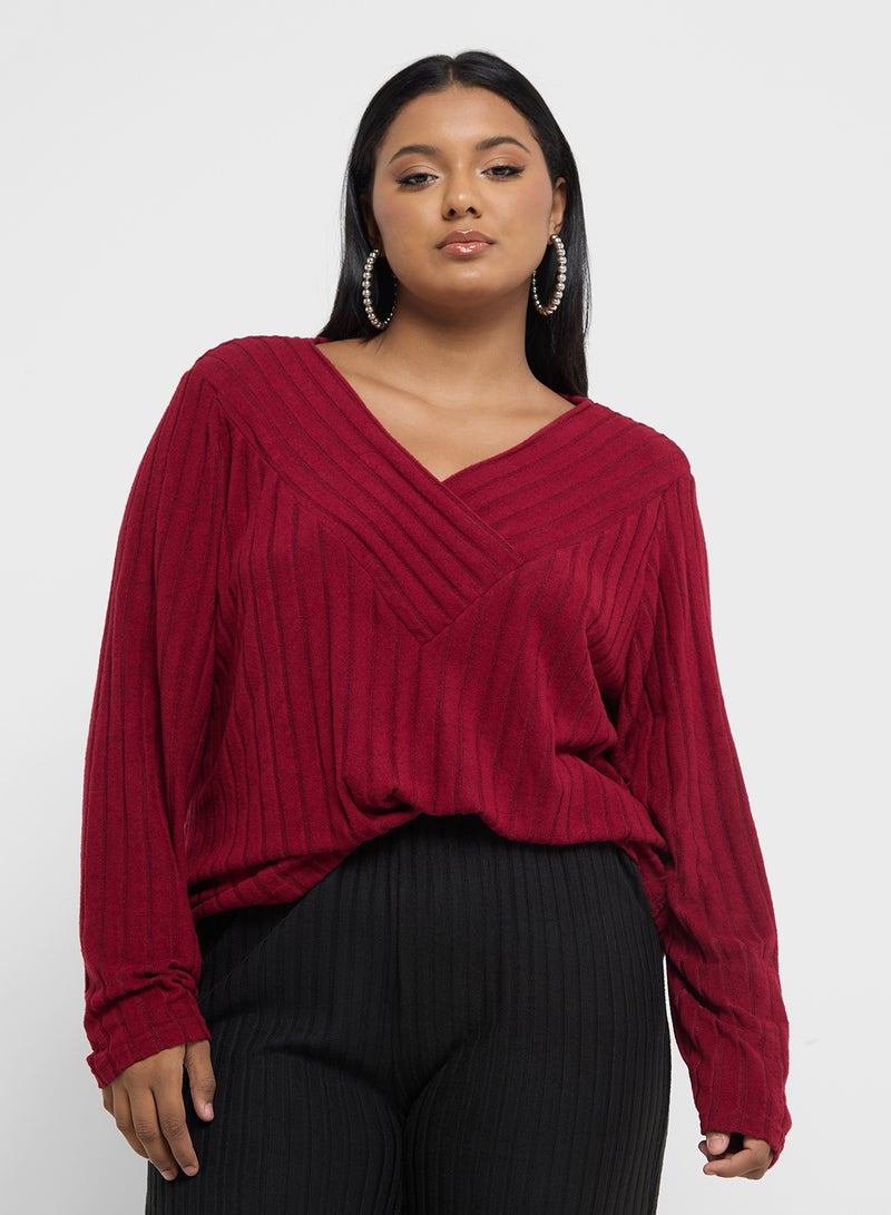 Ginger Plus Ribbed Knitted V Neck Sweater - Image 1