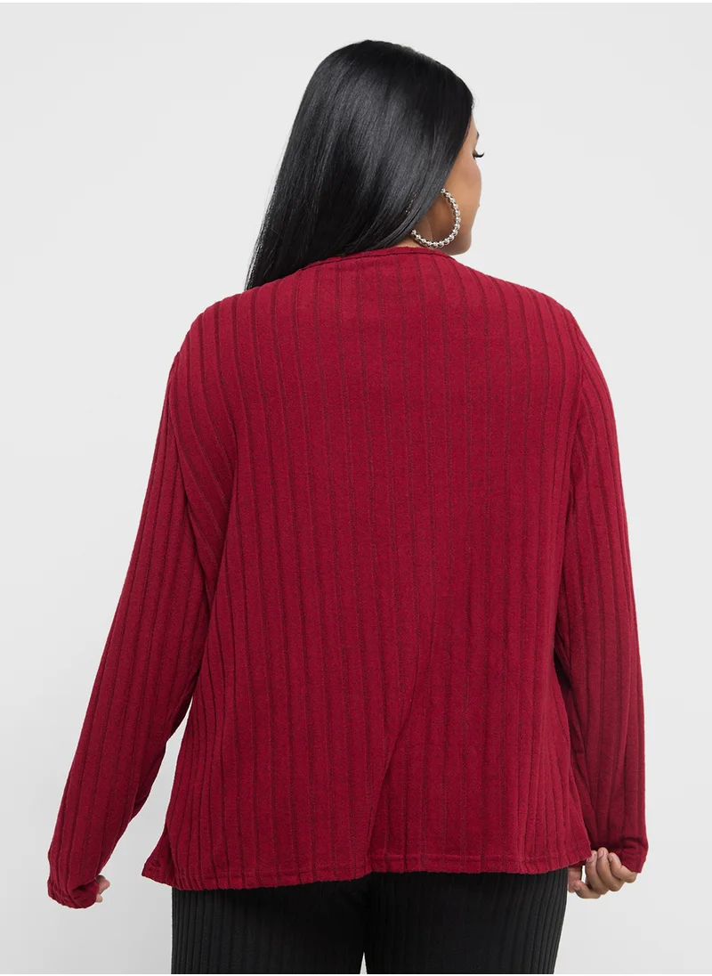 جينجر بلس Ribbed Knitted V Neck Sweater