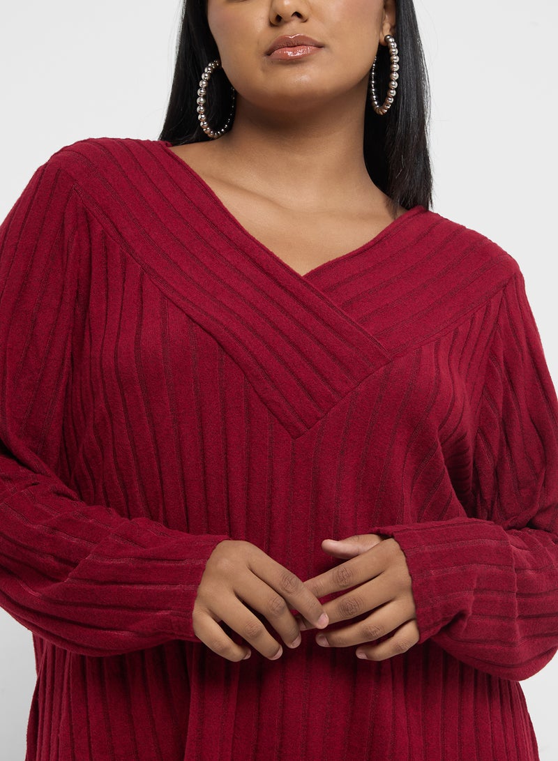 Ginger Plus Ribbed Knitted V Neck Sweater - Image 3