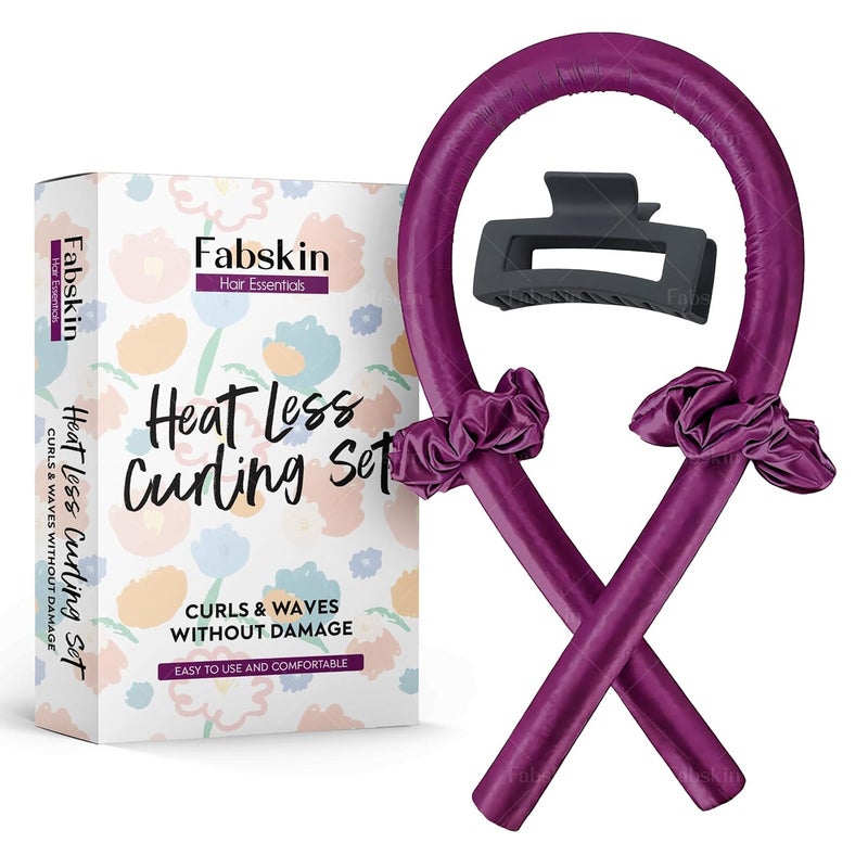Fabskin لفافة شعر فاب سكين بدون حرارة للنساء | عصا تجعيد حرير ساتان مع مشبك شعر وشرائط مطاطية | نبيذ - Image 1