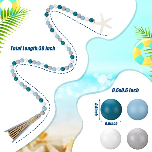 Janinka 2 Pcs Farmhouse Seashell Bead Garland with Tassels Decorative Beads Decor Nautical Farmhouse Tiered Tray Decorations Set Coastal Garland for Home and Kitchen, Wooden Beads - Image 3