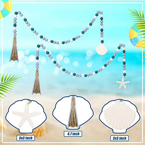 Janinka 2 Pcs Farmhouse Seashell Bead Garland with Tassels Decorative Beads Decor Nautical Farmhouse Tiered Tray Decorations Set Coastal Garland for Home and Kitchen, Wooden Beads - Image 5