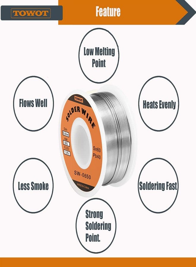 TOWOT Tin Lead Rosin Core Solder Wire for Electrical Soldering, Content 1.8% Solder flux Sn60-Pd40 (0.6mm, 50g) - Image 2