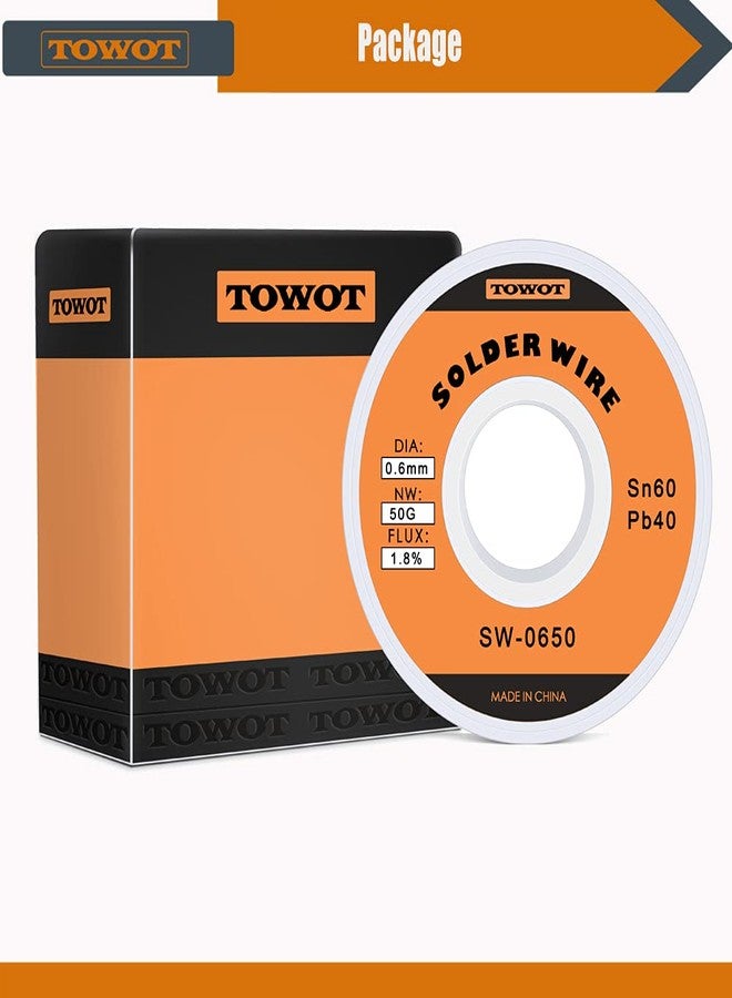 TOWOT Tin Lead Rosin Core Solder Wire for Electrical Soldering, Content 1.8% Solder flux Sn60-Pd40 (0.6mm, 50g) - Image 4