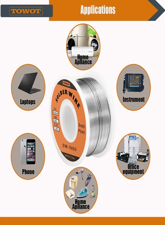TOWOT Tin Lead Rosin Core Solder Wire for Electrical Soldering, Content 1.8% Solder flux Sn60-Pd40 (0.6mm, 50g) - Image 3