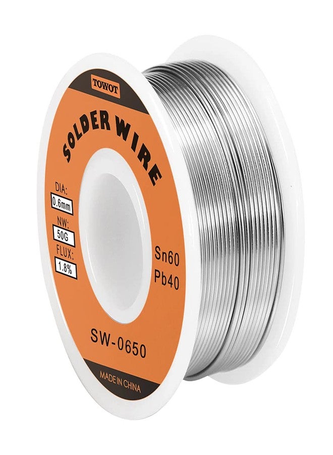 TOWOT Tin Lead Rosin Core Solder Wire for Electrical Soldering, Content 1.8% Solder flux Sn60-Pd40 (0.6mm, 50g) - Image 1