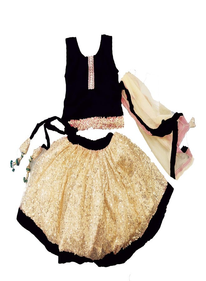 HIBA _Baby Girls Lehenga Choli set with dupatta golden and black 2-3 year - Image 1