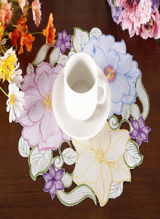 GRANDDECO مجموعة مفارش طاولة ربيعية مزينة بالزهور، مكونة من 4 قطع، مطرزة بتطريزات زهور، تُستخدم كوشاح للزينة في المنزل والمطبخ وغرفة الطعام (مفرش طاولة 14 بوصة، مجموعة من 4 قطع، زهرة - 2) - Image 4