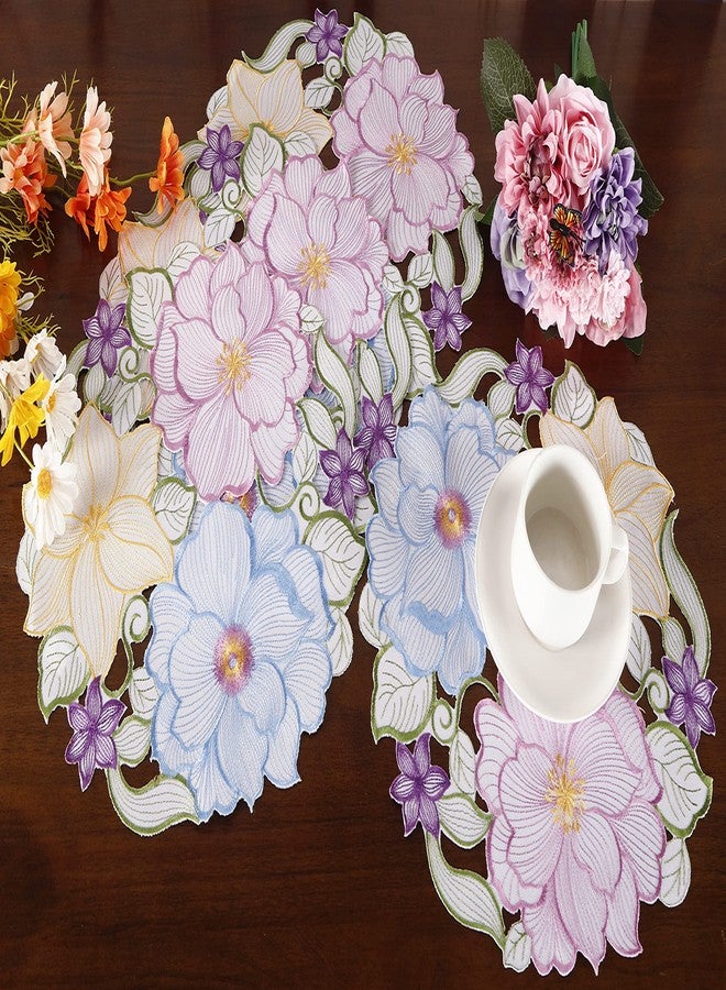 GRANDDECO مجموعة مفارش طاولة ربيعية مزينة بالزهور، مكونة من 4 قطع، مطرزة بتطريزات زهور، تُستخدم كوشاح للزينة في المنزل والمطبخ وغرفة الطعام (مفرش طاولة 14 بوصة، مجموعة من 4 قطع، زهرة - 2) - Image 3