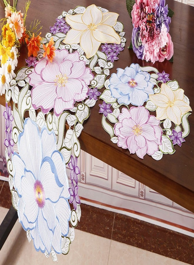 GRANDDECO مجموعة مفارش طاولة ربيعية مزينة بالزهور، مكونة من 4 قطع، مطرزة بتطريزات زهور، تُستخدم كوشاح للزينة في المنزل والمطبخ وغرفة الطعام (مفرش طاولة 14 بوصة، مجموعة من 4 قطع، زهرة - 2) - Image 5