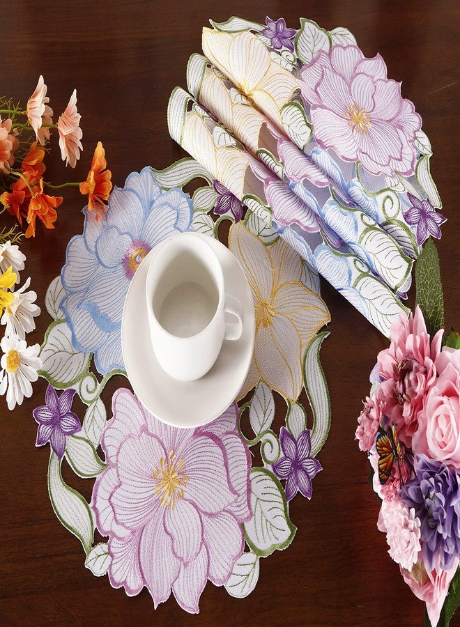 GRANDDECO مجموعة مفارش طاولة ربيعية مزينة بالزهور، مكونة من 4 قطع، مطرزة بتطريزات زهور، تُستخدم كوشاح للزينة في المنزل والمطبخ وغرفة الطعام (مفرش طاولة 14 بوصة، مجموعة من 4 قطع، زهرة - 2) - Image 2