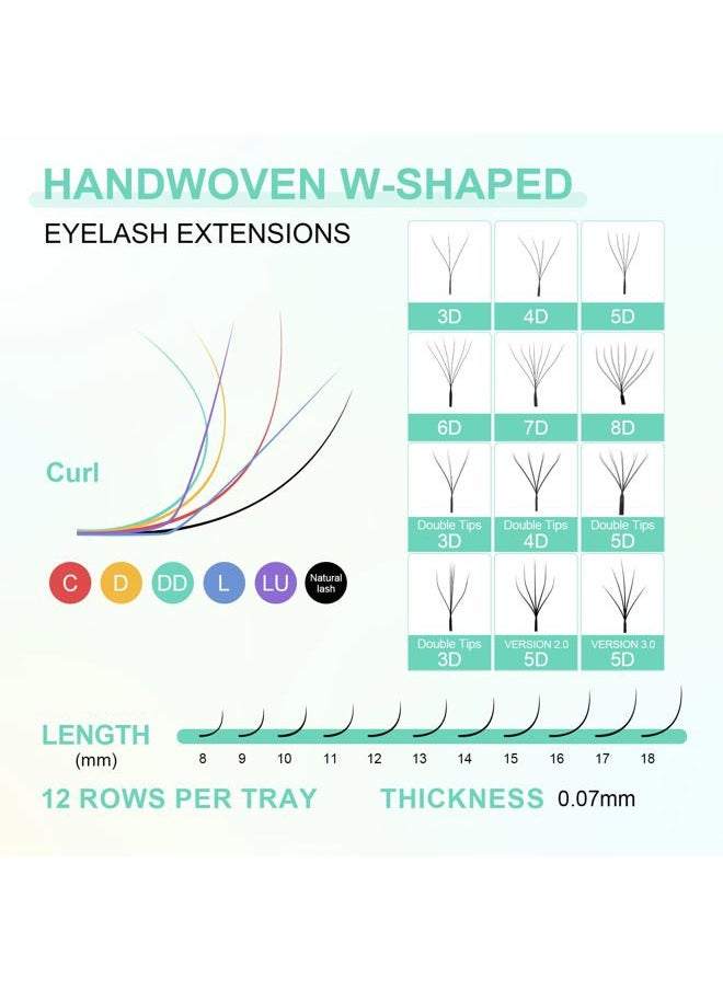 NAGARAKU - W Eyelash Extension 3D Volume Premade Fan 0.07mm D curl 8-15mm mix Faux Mink Matte Black Cluster Easy Fanning yy Eye Lashes - Image 1