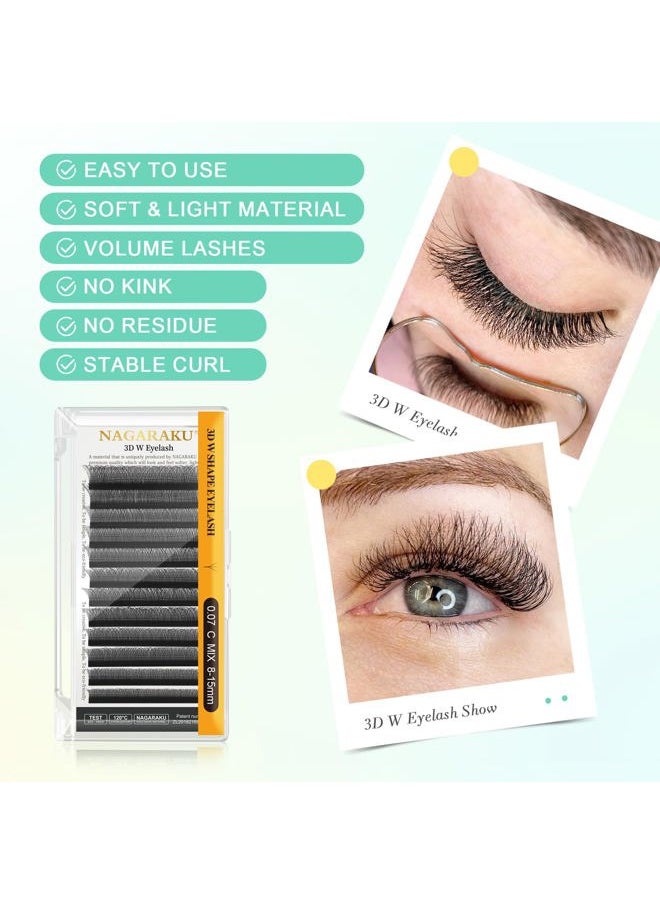 NAGARAKU W Eyelash Extension 3D Volume Premade Fan 0.07mm D curl 8-15mm mix Faux Mink Matte Black Cluster Easy Fanning yy Eye Lashes  - Image 2