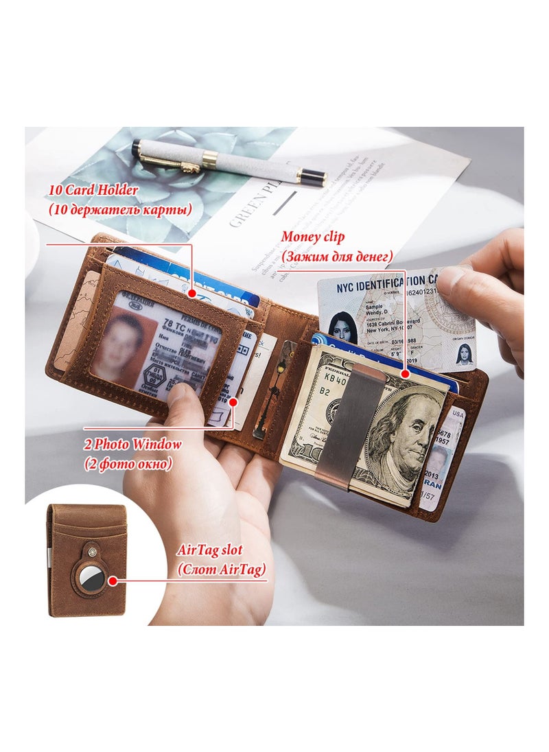 SYOSI - Leather Wallet, Mens Slim Wallet with Money Clip, Slim Mens Wallet with RFID Blocking, Front Pocket Wallet, Minimalist Wallet Brown - Image 1