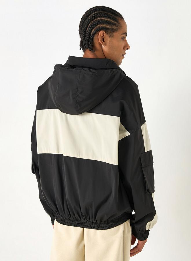 Starter Panel Detail Biker Jacket with Long Sleeves and Hood - Image 3