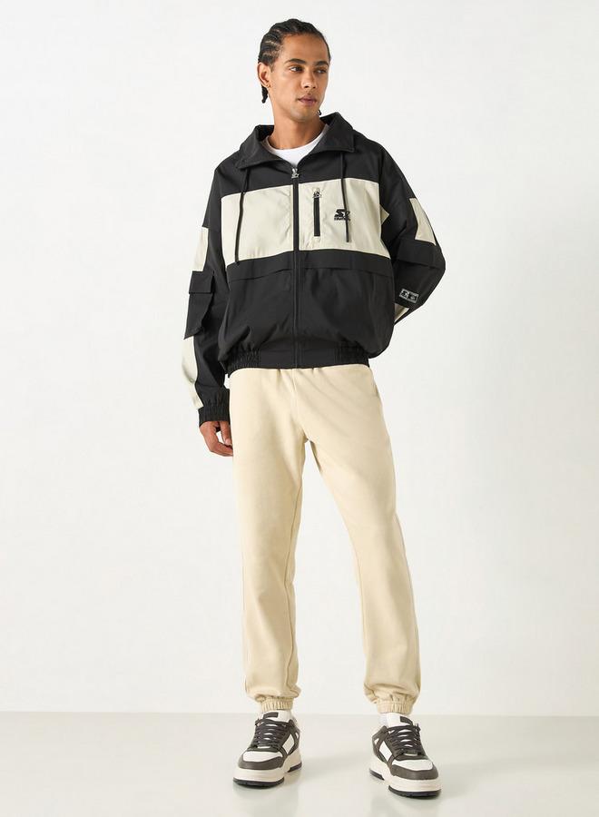 Starter Panel Detail Biker Jacket with Long Sleeves and Hood - Image 2